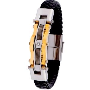 2-Tone Titanium and leather bracelet for MEN… fair deal…
